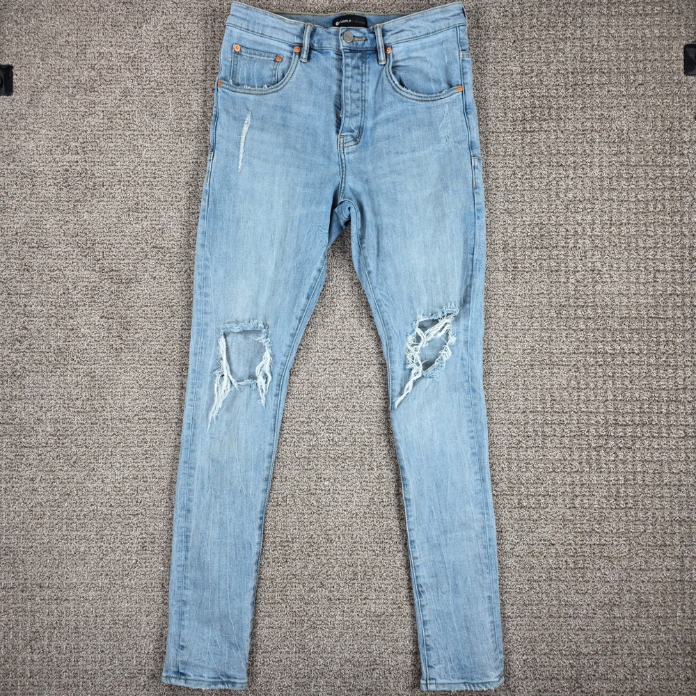 Purple Brand Slim Fit Distressed Light Wash Denim Jeans Blue Style P002 30x32